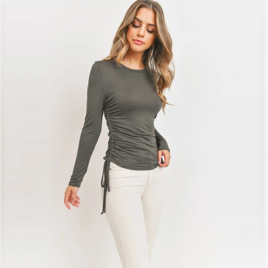 Round Neck Ruched Sides Top