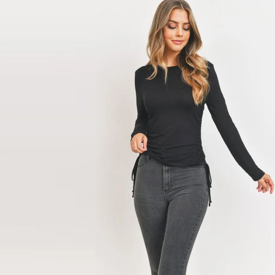 Round Neck Ruched Sides Top