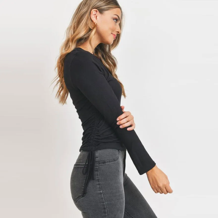Round Neck Ruched Sides Top