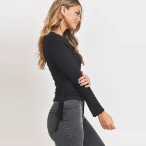 Round Neck Ruched Sides Top