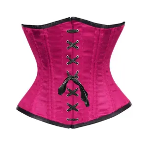 Royal Pink Satin Double Bone Front Black Ribbon Gothic Underbust Bustier Corset