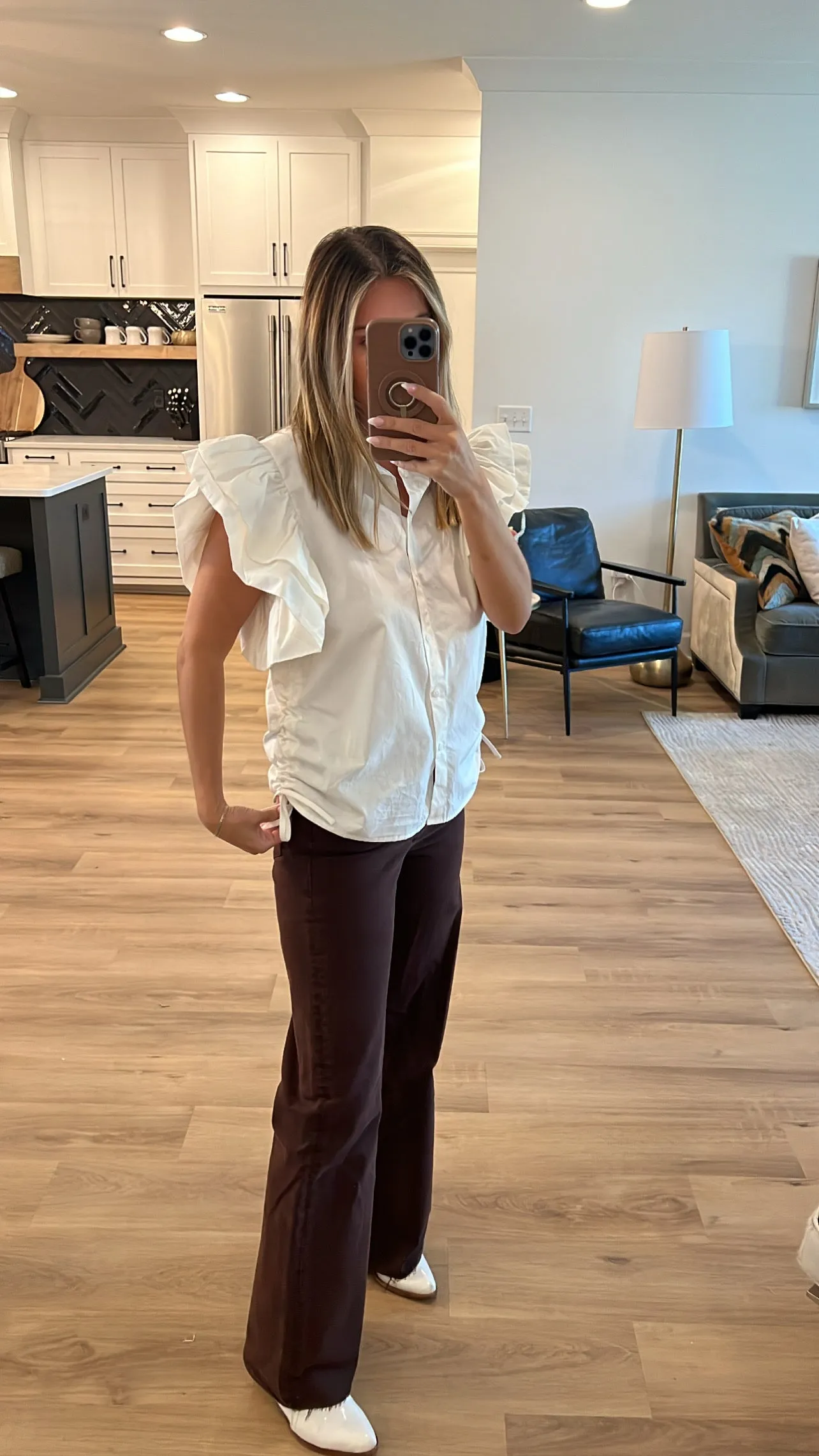 Ruffled & Ruched Up Top, Ivory