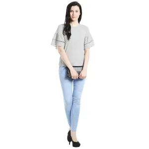 Sage Green Self Design Top With Flared Sleeves