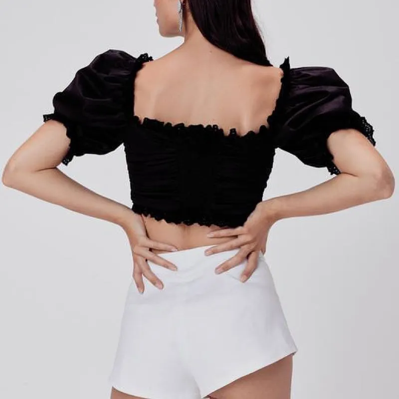 Sage Lace Up Crop Top Black - L (B)