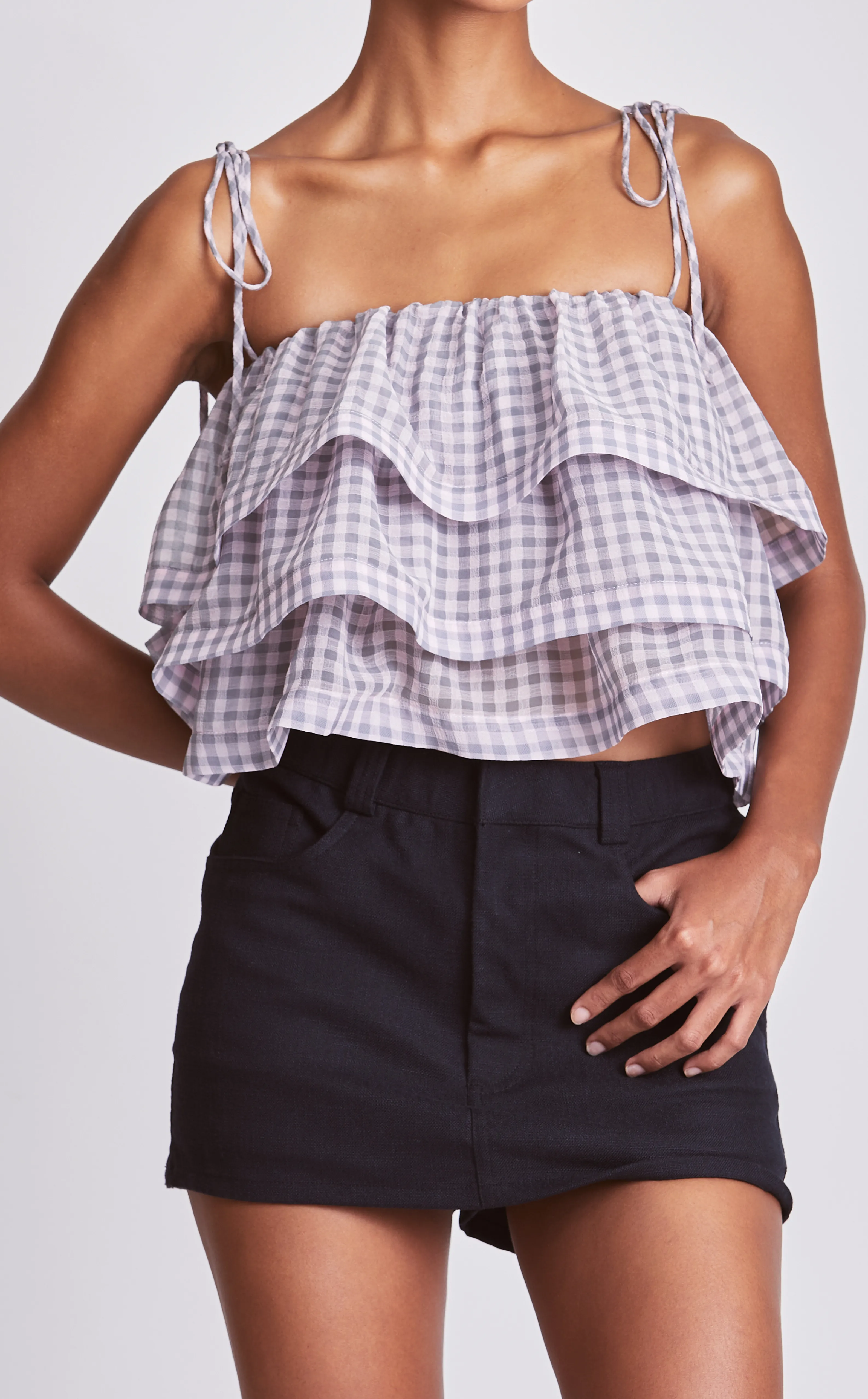 SAMOA TOP - PINK & GRAY GINGHAM