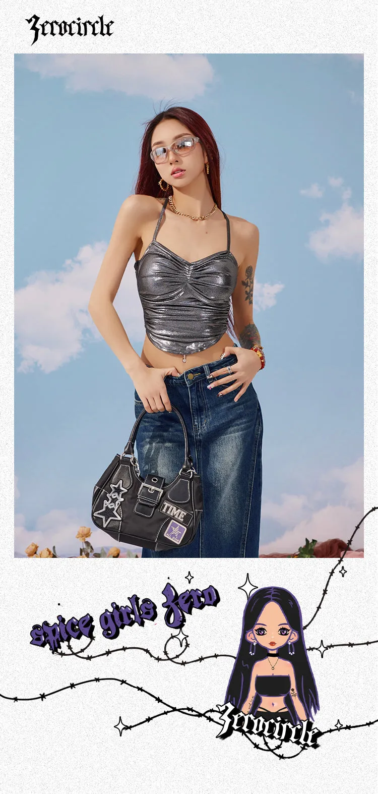 Sarah Solid Color Metallic Chest Pads Spaghetti Strap Pleated Slim Pleated Cropped Top