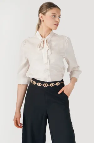Satin Buttoned-Down blouse with Ribbon necktie