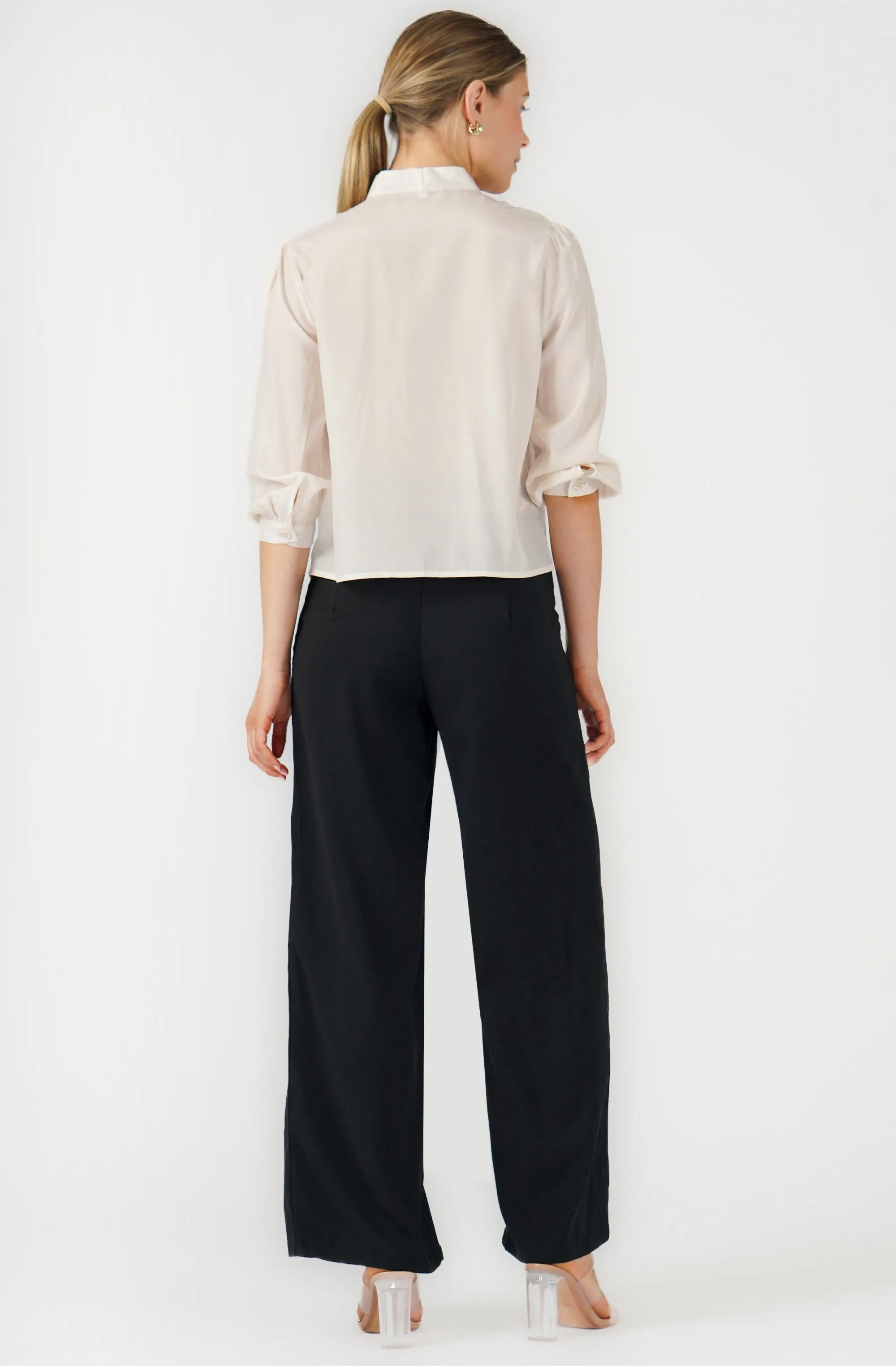 Satin Buttoned-Down blouse with Ribbon necktie