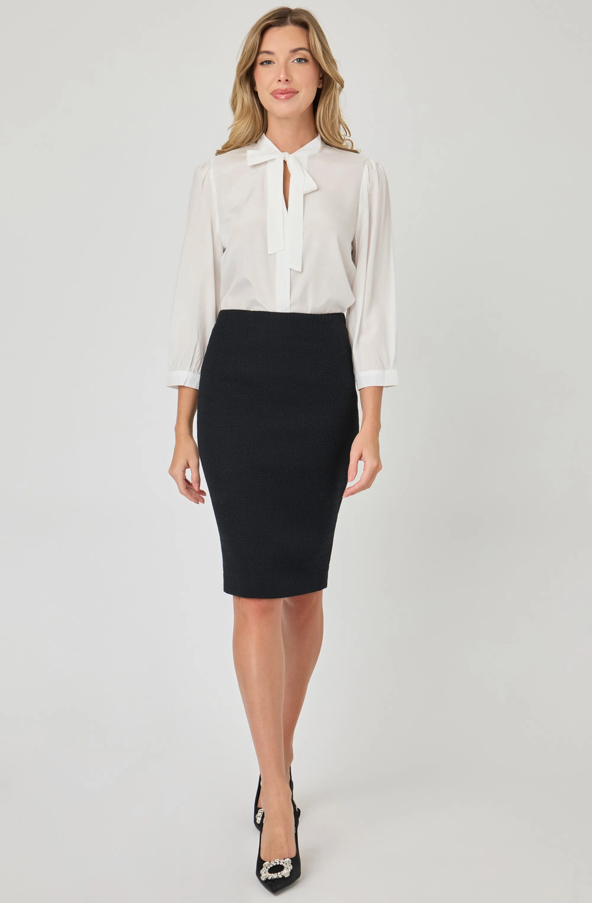 Satin Buttoned-Down blouse with Ribbon necktie