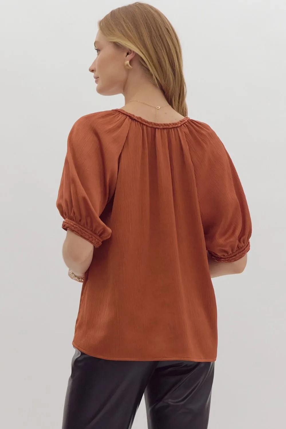 Satin V-neck Half Sleeve Top