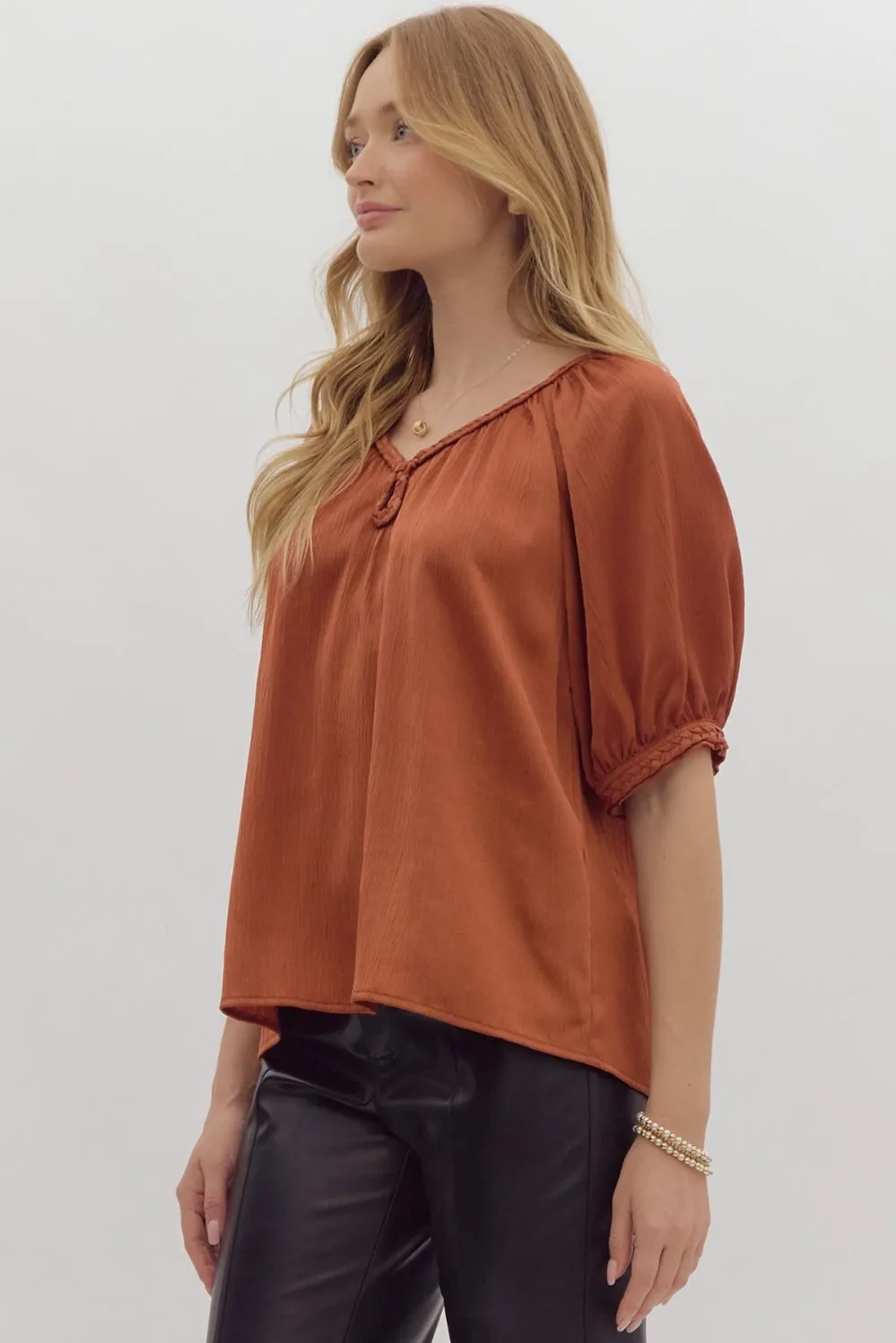 Satin V-neck Half Sleeve Top