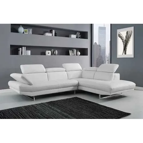 Sectional Chaise On Right When Facing  White Top Grain Italian Leather Adjustable Headrest Couch