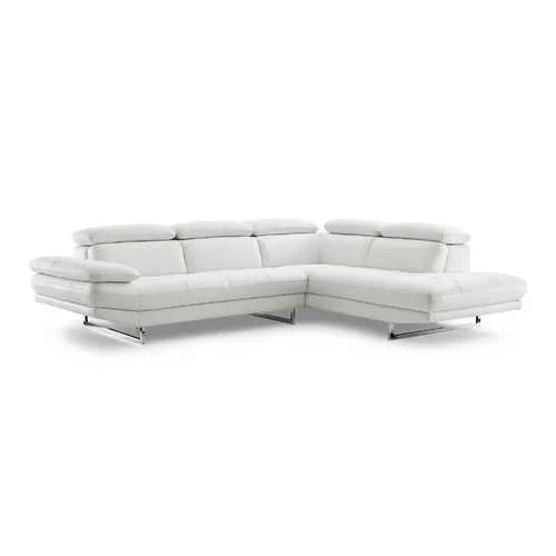 Sectional Chaise On Right When Facing  White Top Grain Italian Leather Adjustable Headrest Couch