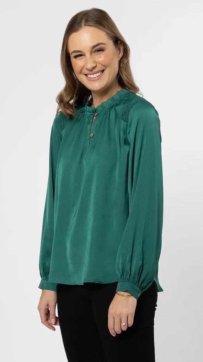 Seeking Lola Kylie Top Green Washer Satin