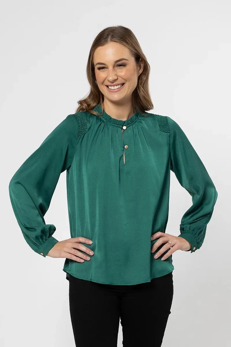 Seeking Lola Kylie Top Green Washer Satin