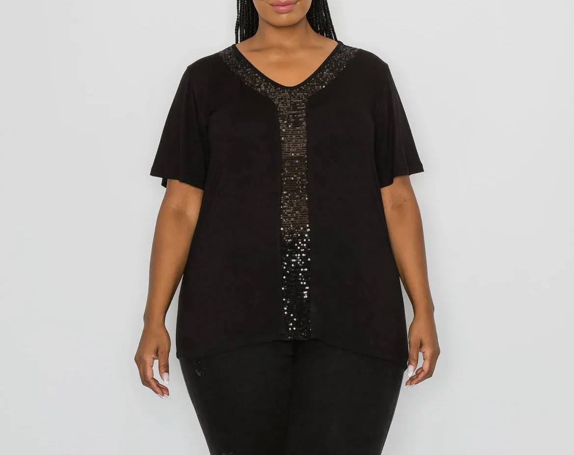 Sequin Inset Short Sleeve Curve