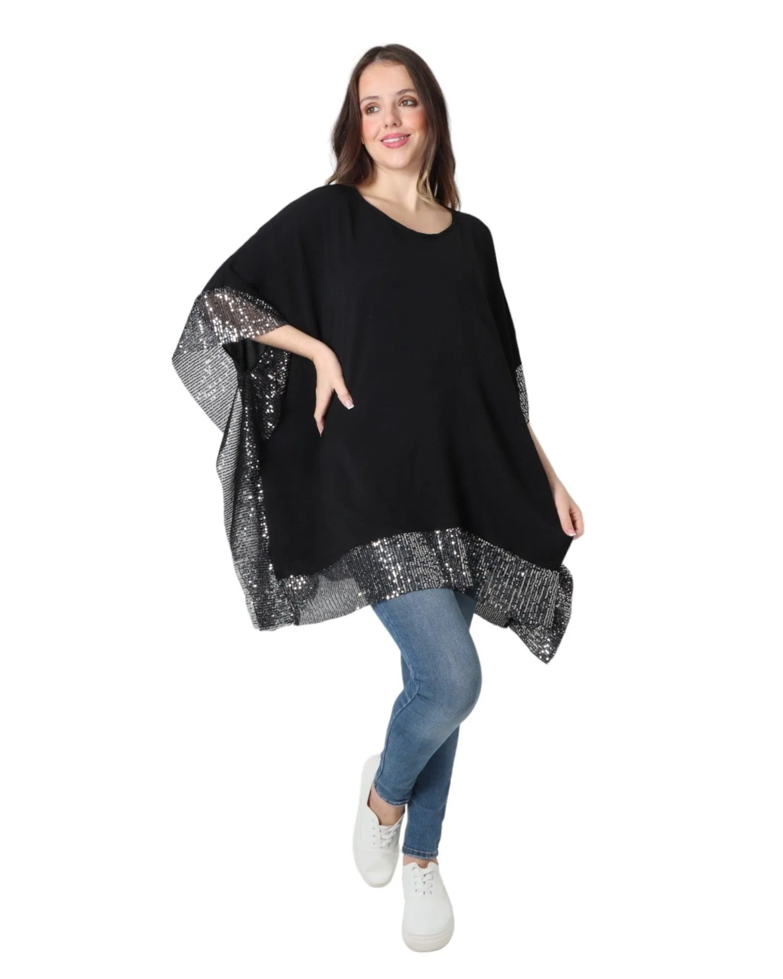 Sequin Panel Oversized Top