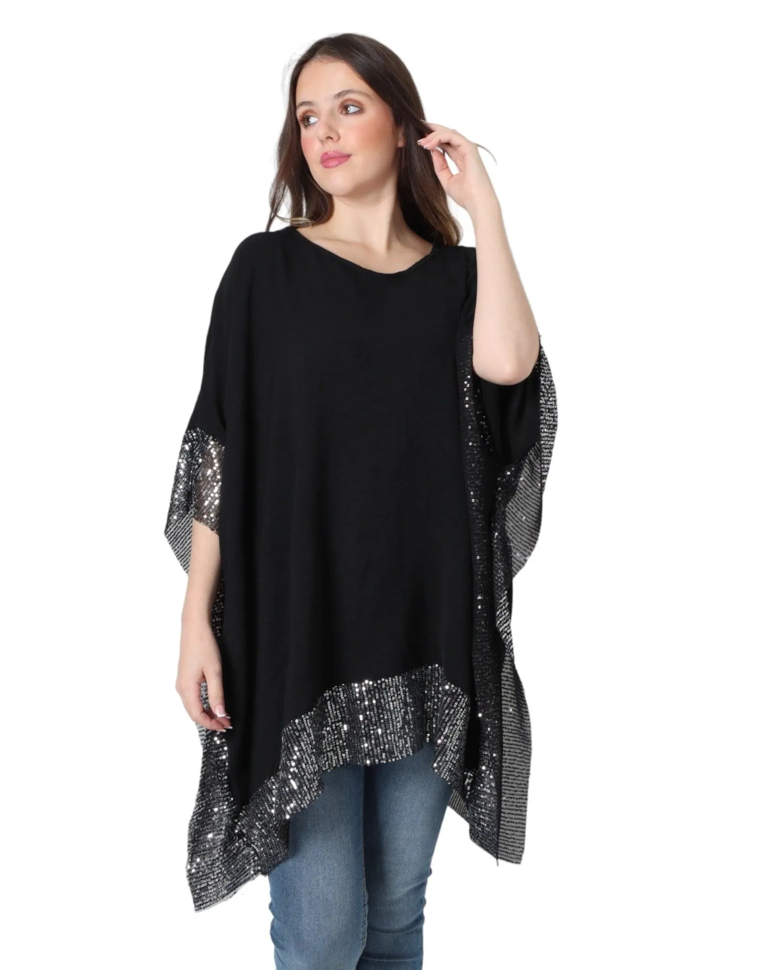 Sequin Panel Oversized Top