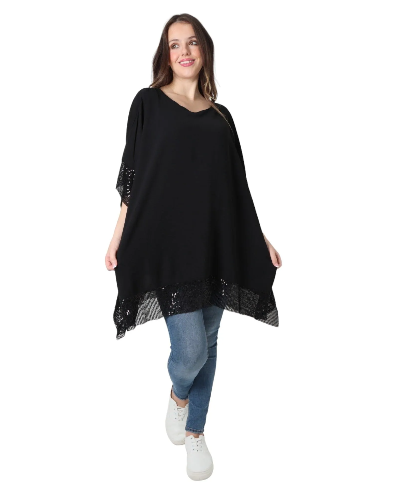Sequin Panel Oversized Top
