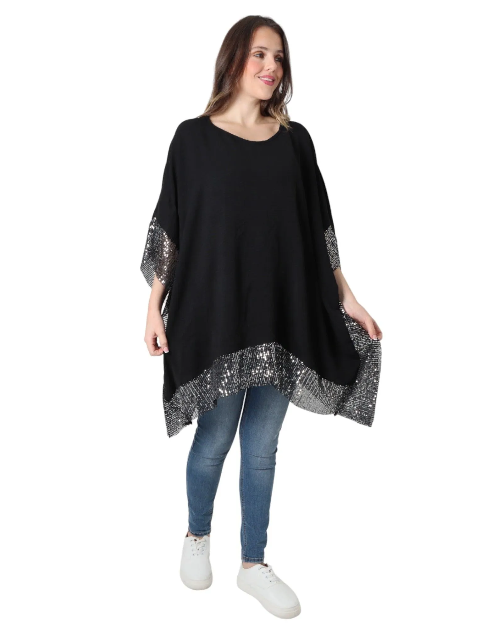 Sequin Panel Oversized Top