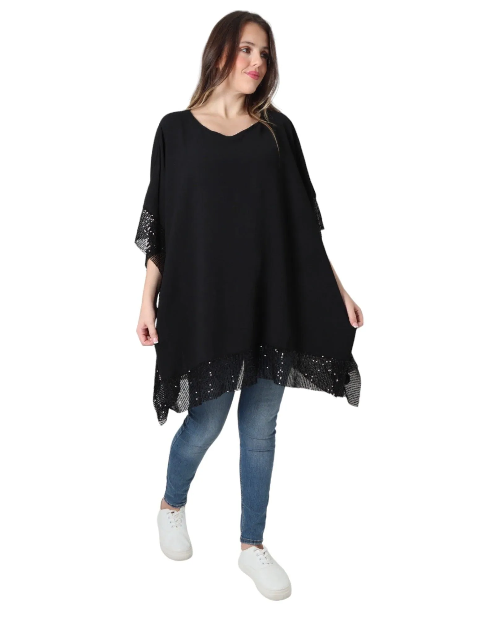 Sequin Panel Oversized Top