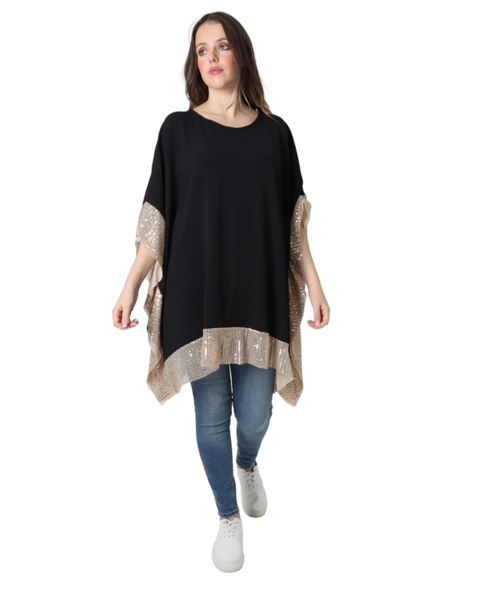 Sequin Panel Oversized Top