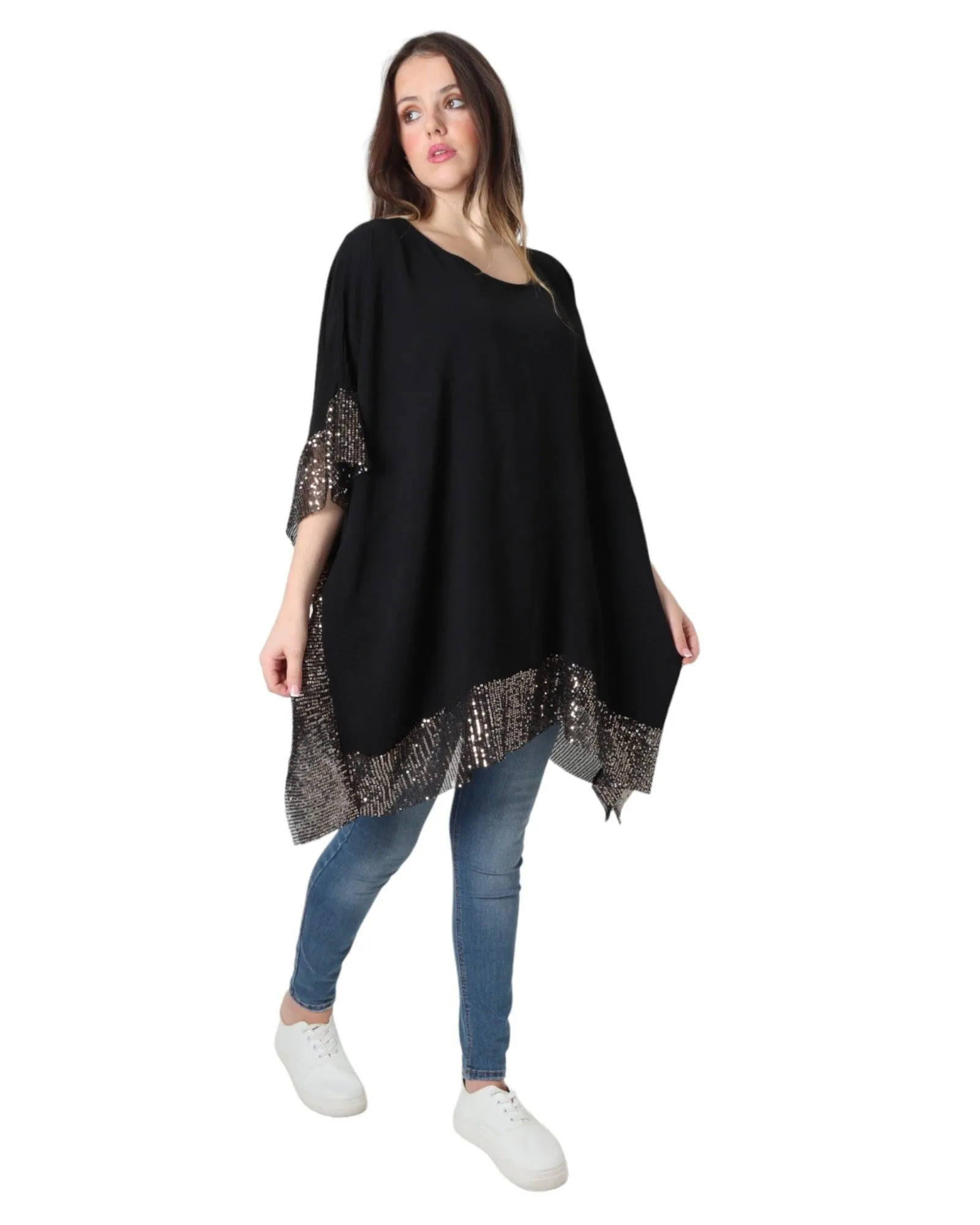 Sequin Panel Oversized Top