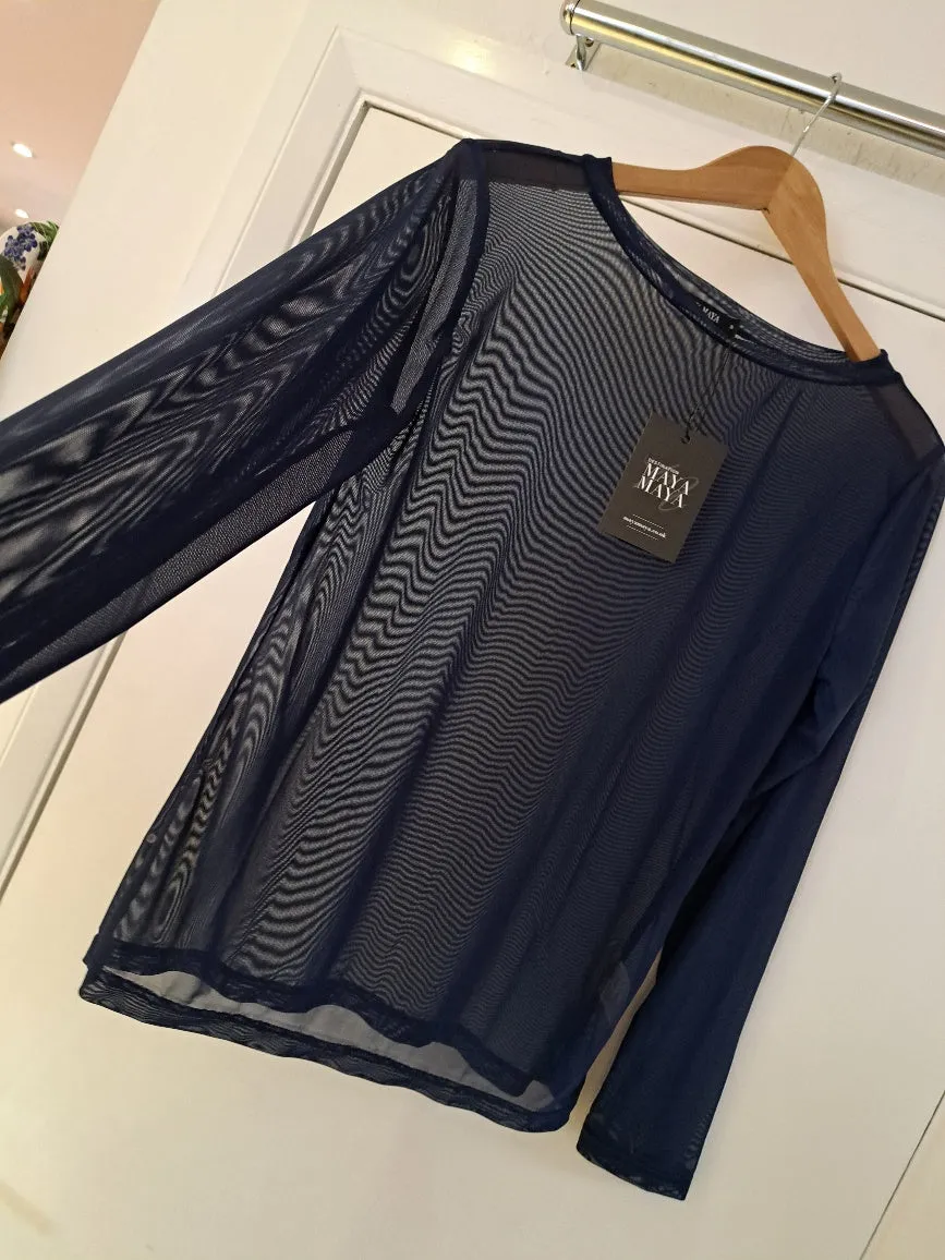 Sheer boat neck top Navy