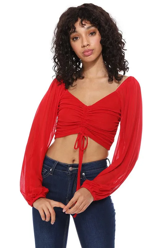 Sheer Scrunched Crop Top