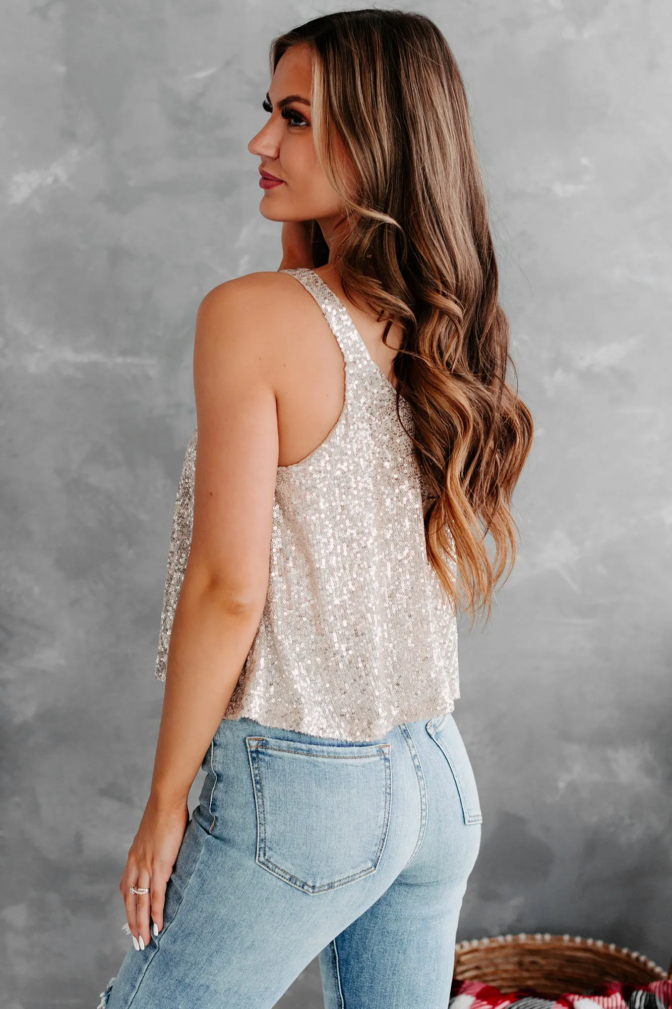 Shine Bright Sequin Tank Top (Champagne)