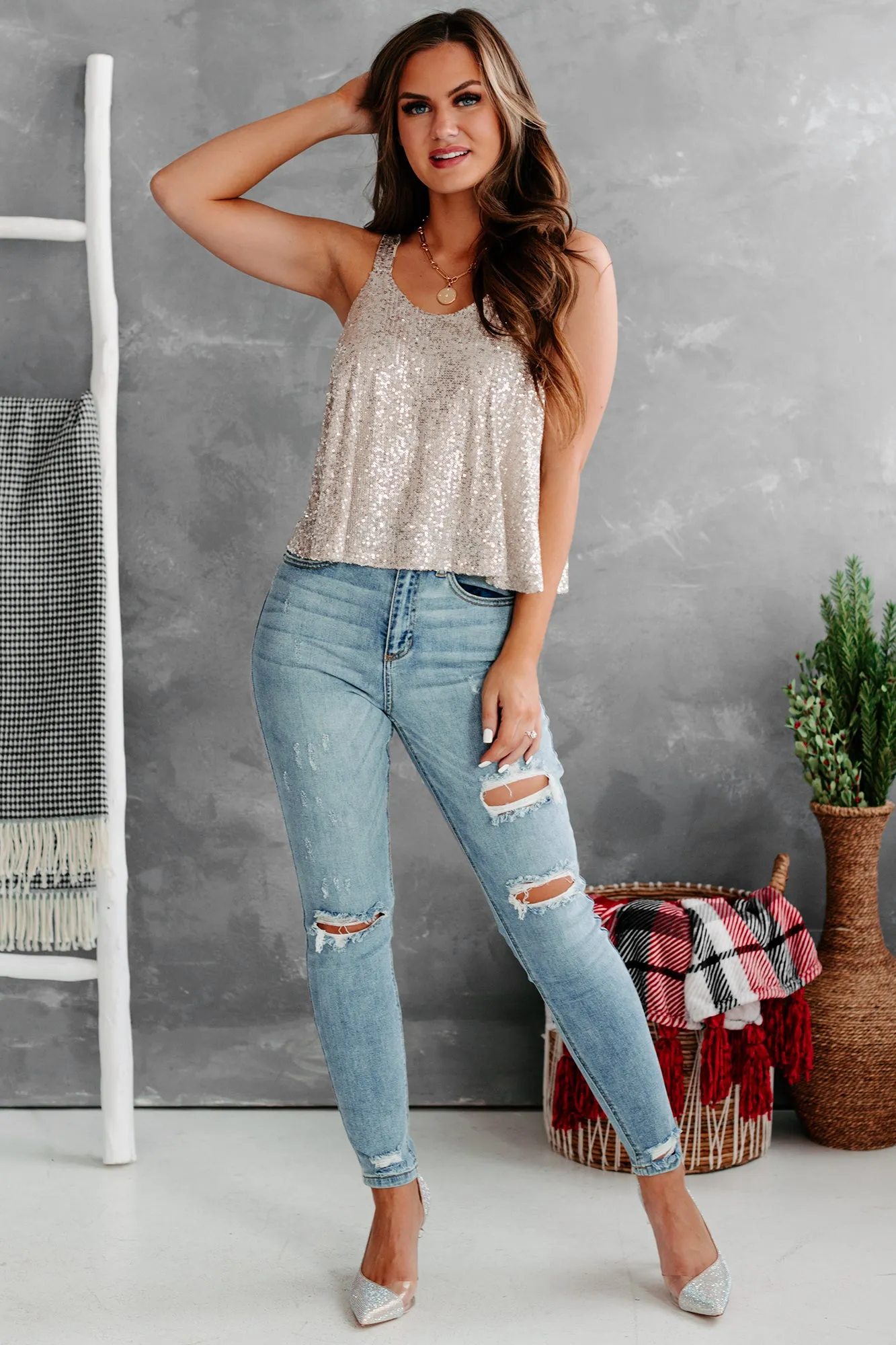 Shine Bright Sequin Tank Top (Champagne)