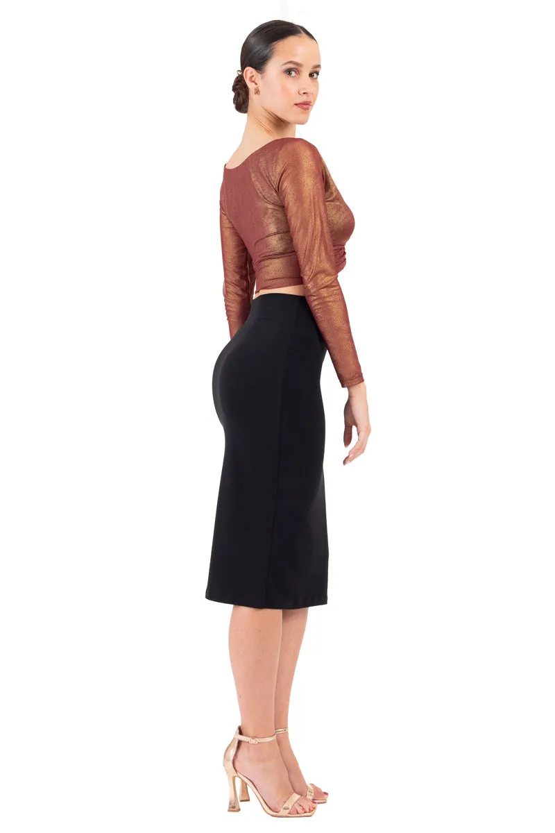 Shiny Bronze Twisted Knot V-neck Crop Top