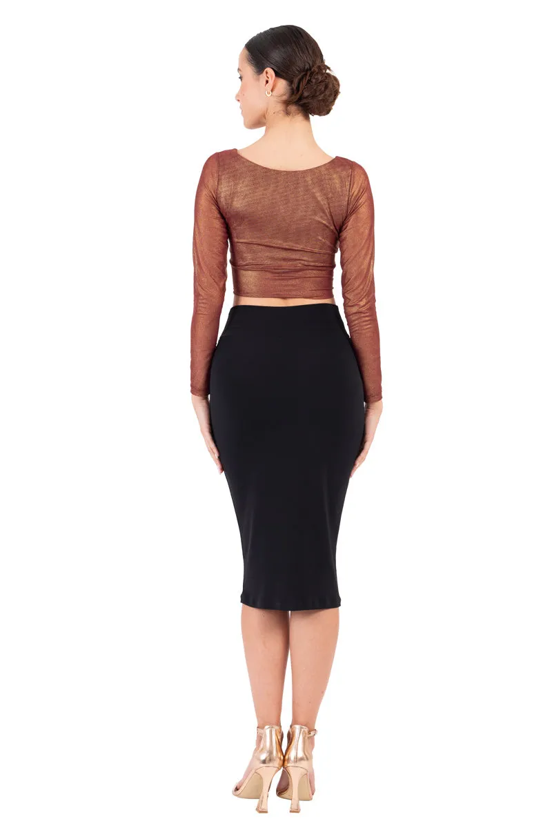 Shiny Bronze Twisted Knot V-neck Crop Top