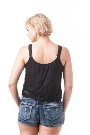 Sleeveless Mesh Lace Double Layered Cami Crop Top