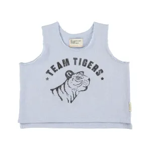 sleeveless t'shirt | light blue w/ tiger print