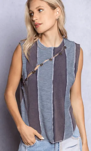 Sleeveless wide stripe top with diagonal detail by POL YKT753