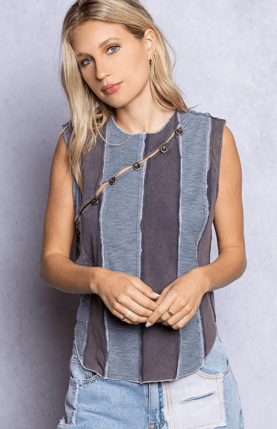 Sleeveless wide stripe top with diagonal detail by POL YKT753