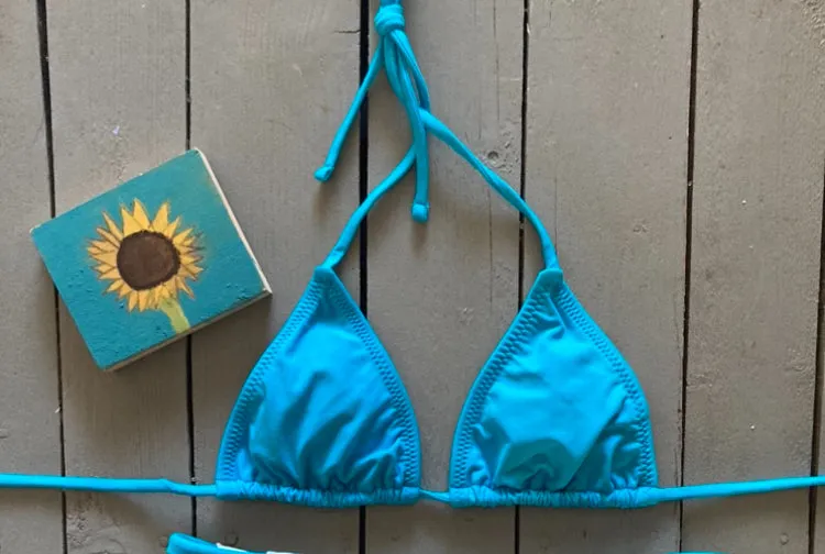 Solid Turquoise Triangle Bikini Top