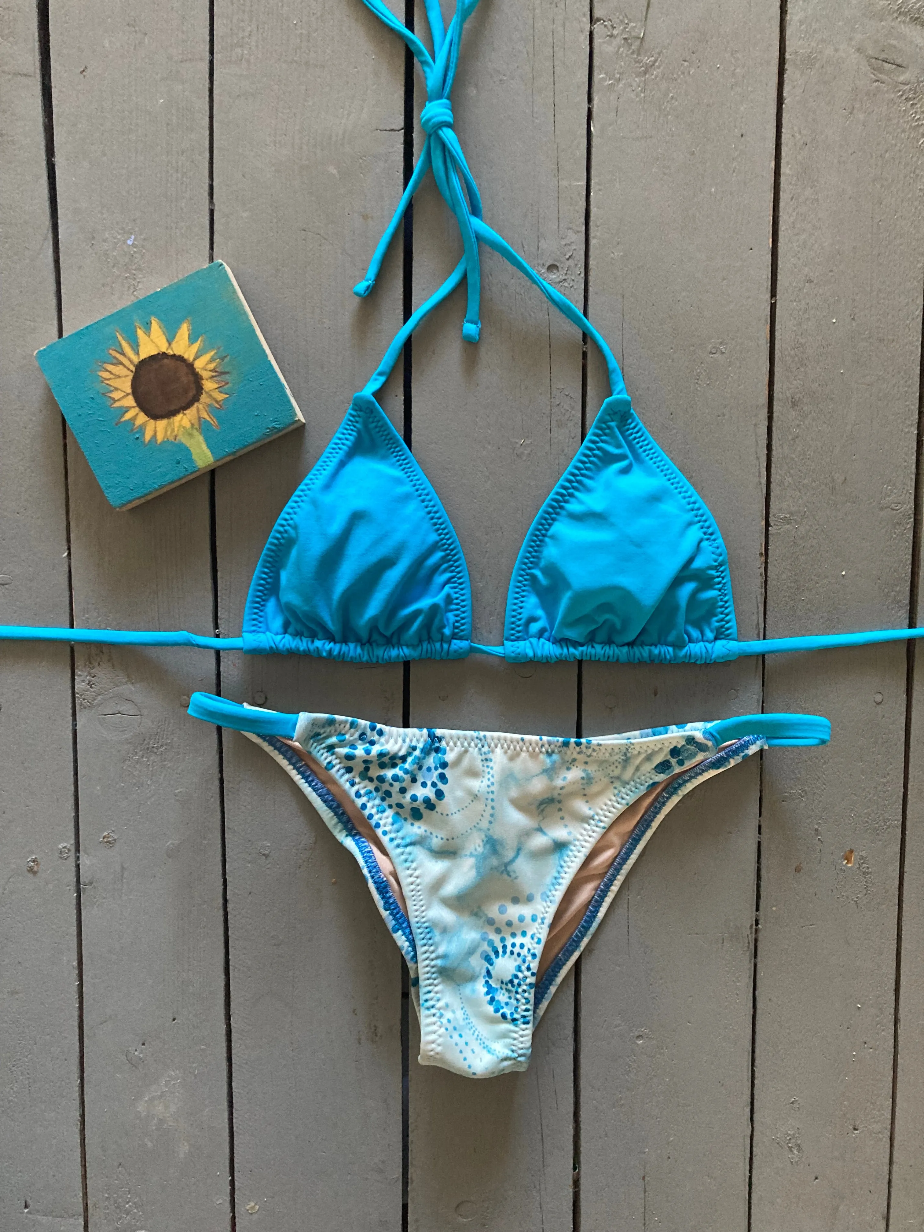 Solid Turquoise Triangle Bikini Top