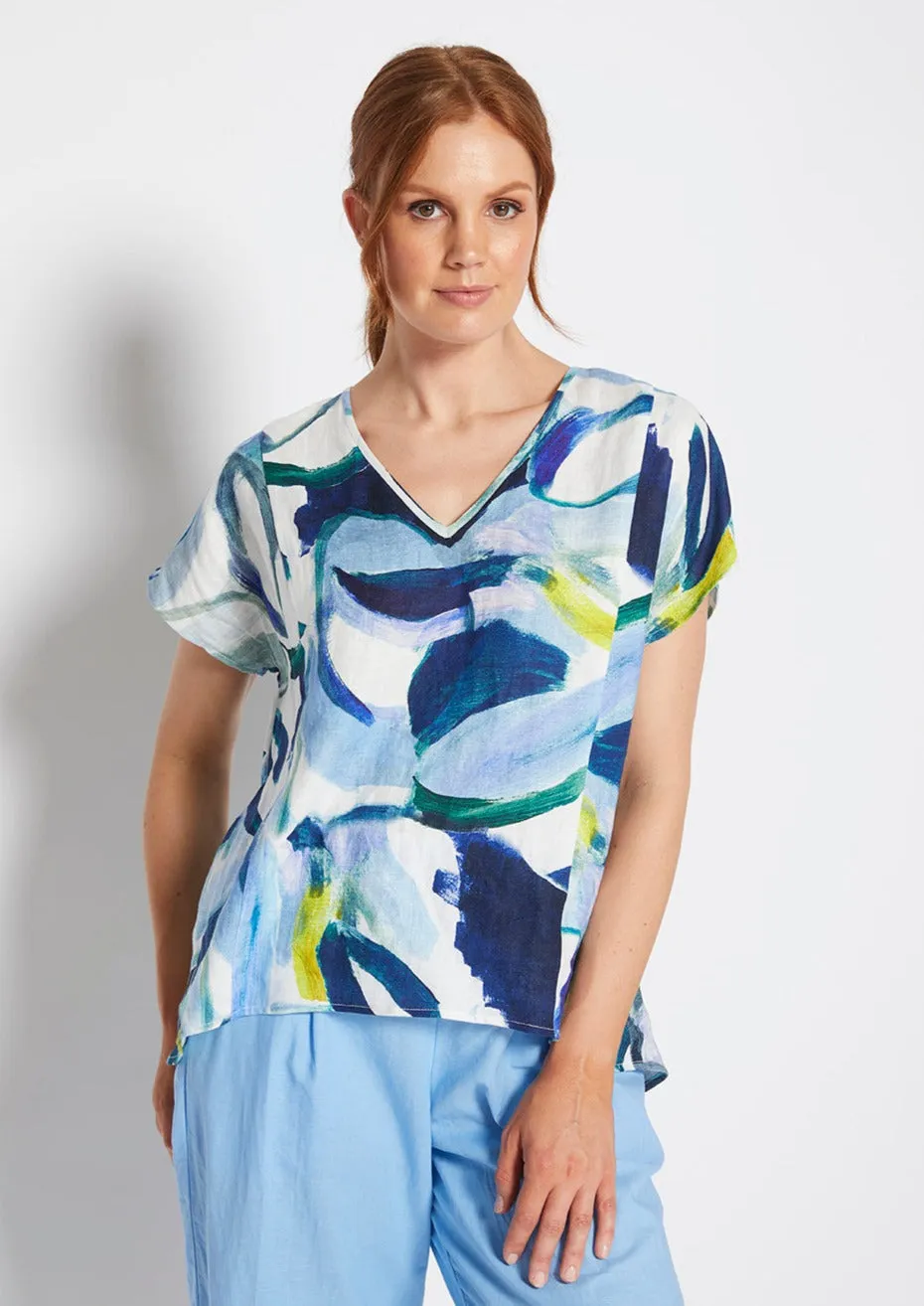 Sophie linen top in Odessa print