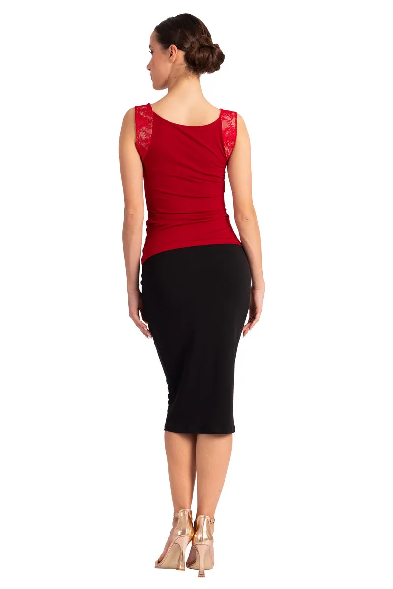 Square Neckline Top With Bust Gatherings And Lace Straps