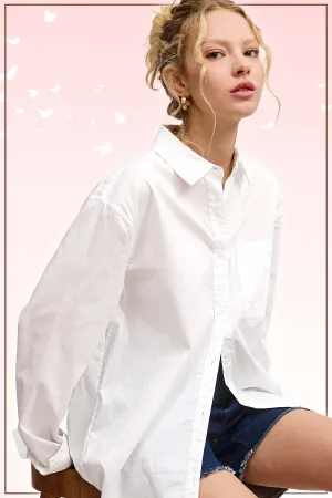 SRT7809-Oversized Button Down Basic Poplin Shirts