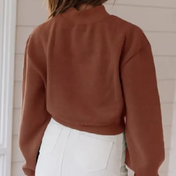 Standing Collar Long Sleeve Casual Wear Sweatshirt