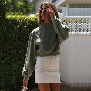 Standing Collar Long Sleeve Casual Wear Sweatshirt