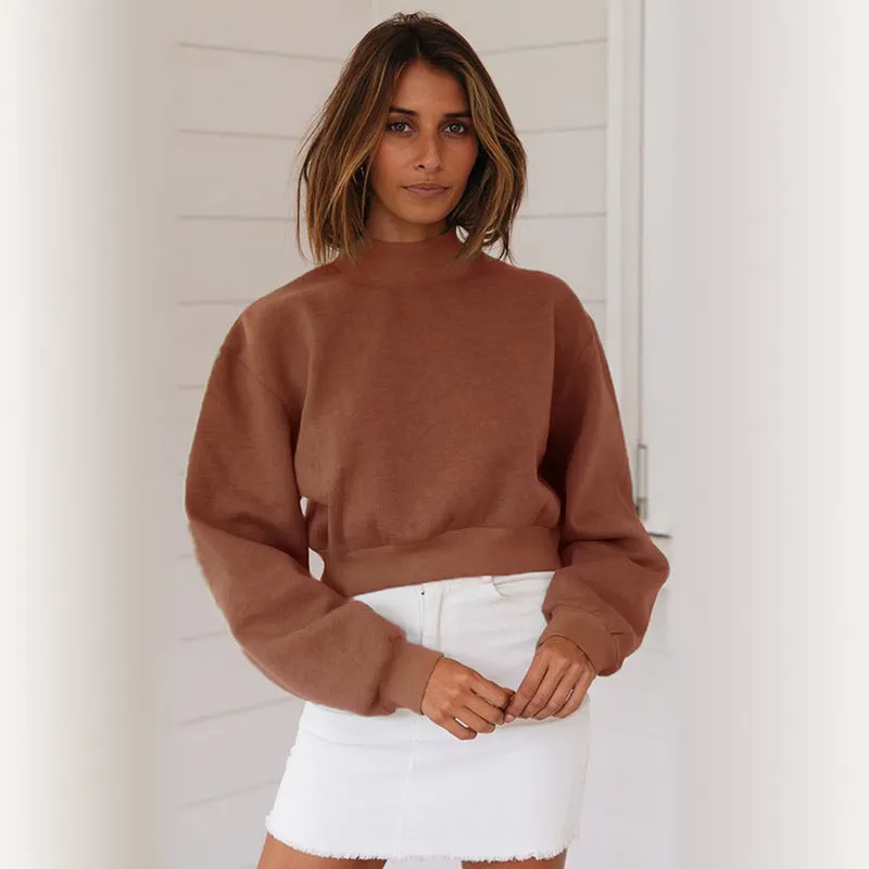 Standing Collar Long Sleeve Casual Wear Sweatshirt