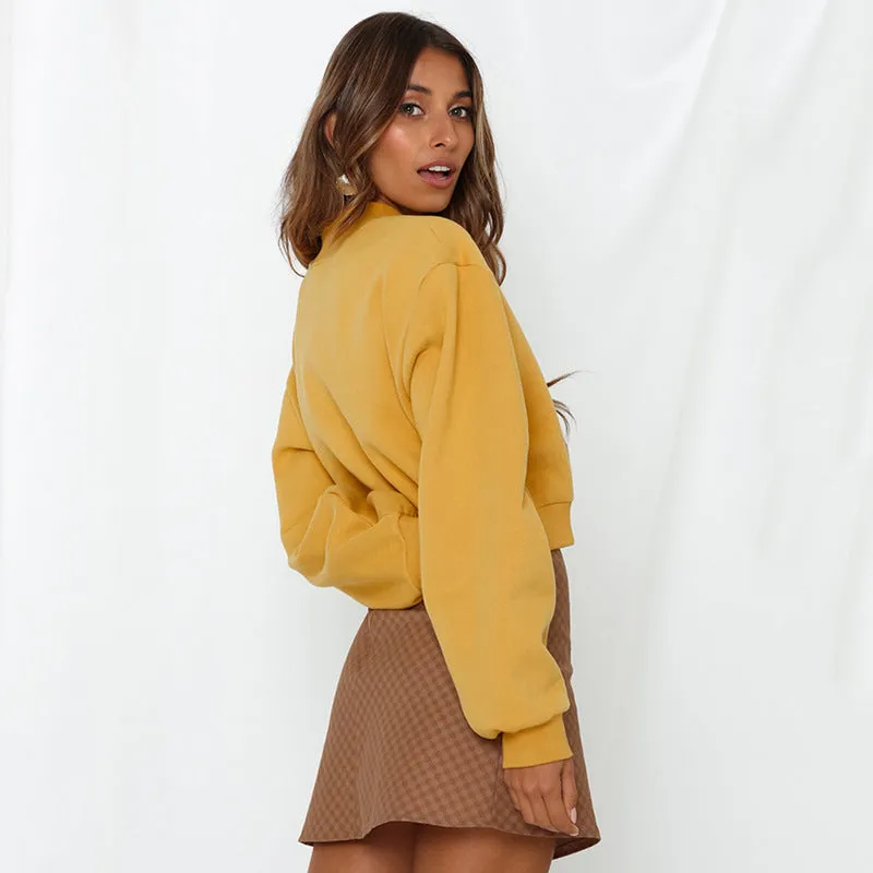 Standing Collar Long Sleeve Casual Wear Sweatshirt