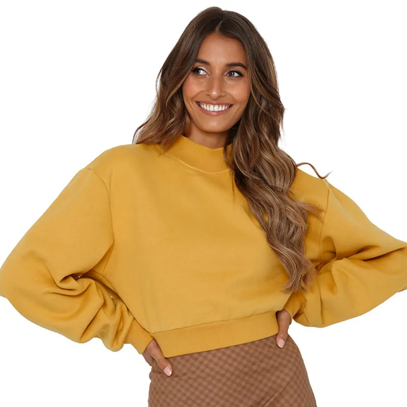 Standing Collar Long Sleeve Casual Wear Sweatshirt