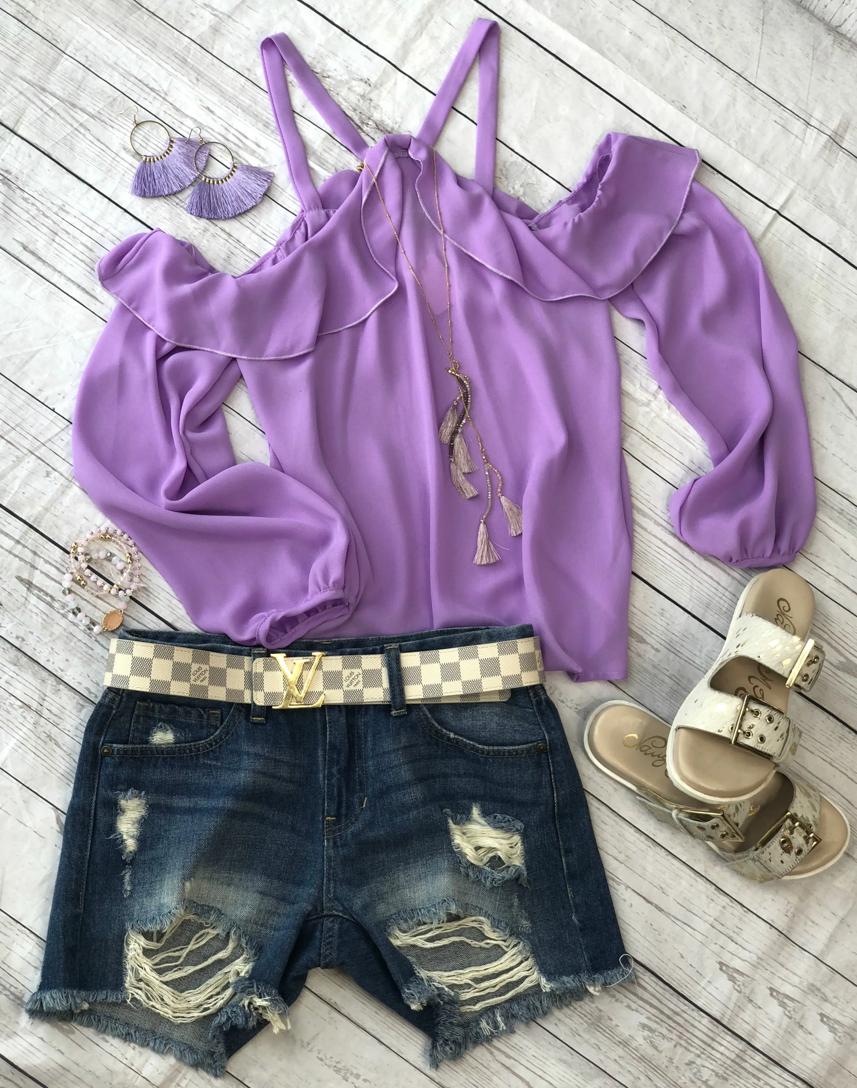 Stay Where We Are Cold Shoulder Top: Lavender