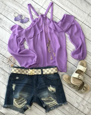 Stay Where We Are Cold Shoulder Top: Lavender