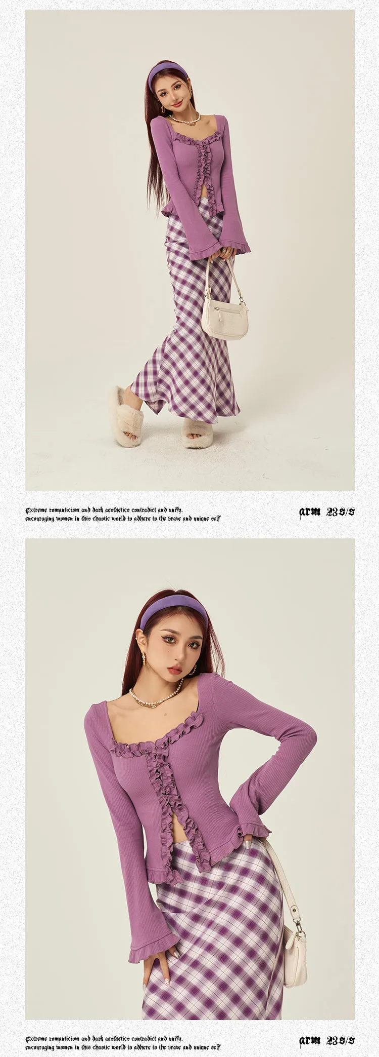 Stella Solid Color Ruched Collar Front Slit Long Sleeve Top